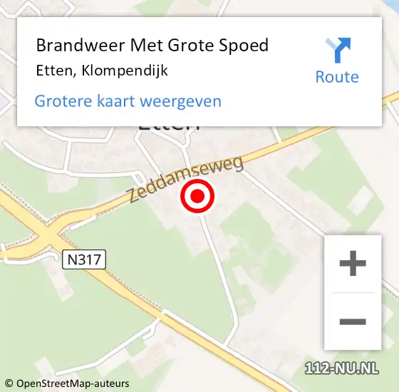 Locatie op kaart van de 112 melding: Brandweer Met Grote Spoed Naar Etten, Klompendijk op 16 augustus 2021 18:06