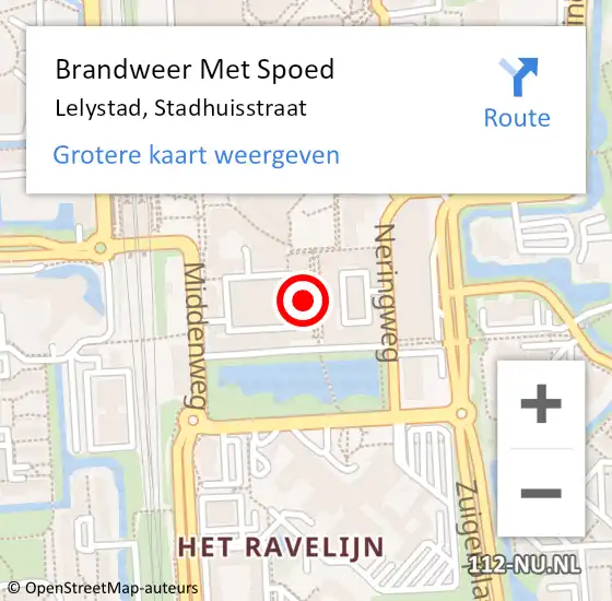 Locatie op kaart van de 112 melding: Brandweer Met Spoed Naar Lelystad, Stadhuisstraat op 16 augustus 2021 18:18