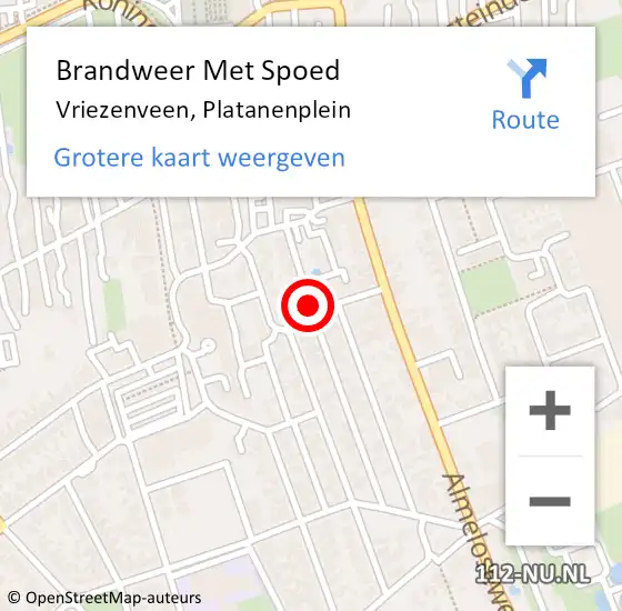 Locatie op kaart van de 112 melding: Brandweer Met Spoed Naar Vriezenveen, Platanenplein op 16 augustus 2021 19:42