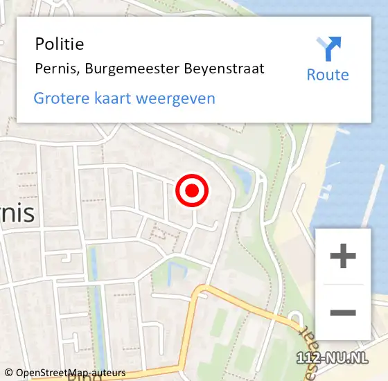 Locatie op kaart van de 112 melding: Politie Pernis, Burgemeester Beyenstraat op 16 augustus 2021 20:08