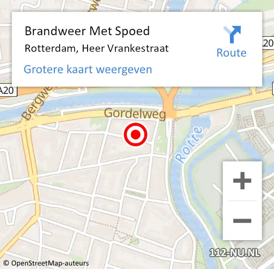 Locatie op kaart van de 112 melding: Brandweer Met Spoed Naar Rotterdam, Heer Vrankestraat op 16 augustus 2021 20:11