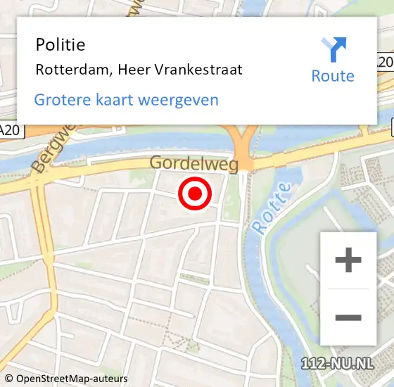 Locatie op kaart van de 112 melding: Politie Rotterdam, Heer Vrankestraat op 16 augustus 2021 20:12
