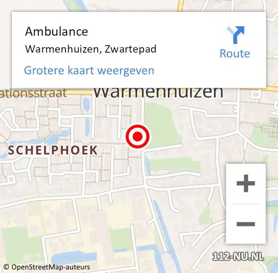 Locatie op kaart van de 112 melding: Ambulance Warmenhuizen, Zwartepad op 16 augustus 2021 20:15