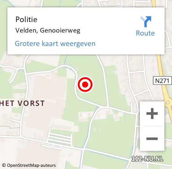 Locatie op kaart van de 112 melding: Politie Velden, Genooierweg op 16 augustus 2021 21:03