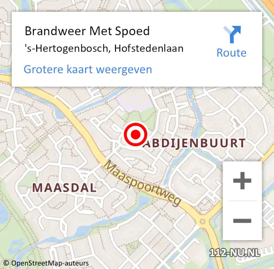 Locatie op kaart van de 112 melding: Brandweer Met Spoed Naar 's-Hertogenbosch, Hofstedenlaan op 16 augustus 2021 21:03