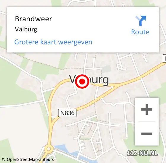 Locatie op kaart van de 112 melding: Brandweer Valburg op 16 augustus 2021 21:17