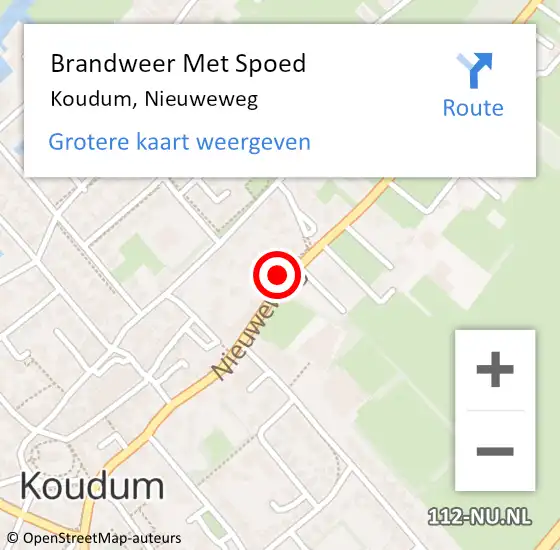 Locatie op kaart van de 112 melding: Brandweer Met Spoed Naar Koudum, Nieuweweg op 16 augustus 2021 21:22