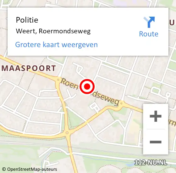 Locatie op kaart van de 112 melding: Politie Weert, Roermondseweg op 16 augustus 2021 21:53