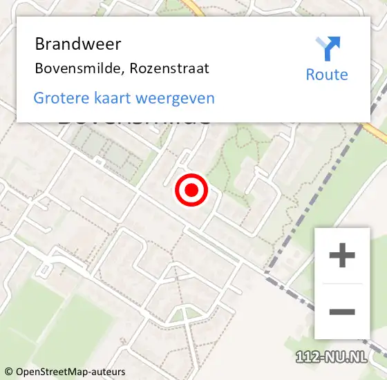 Locatie op kaart van de 112 melding: Brandweer Bovensmilde, Rozenstraat op 16 augustus 2021 22:23
