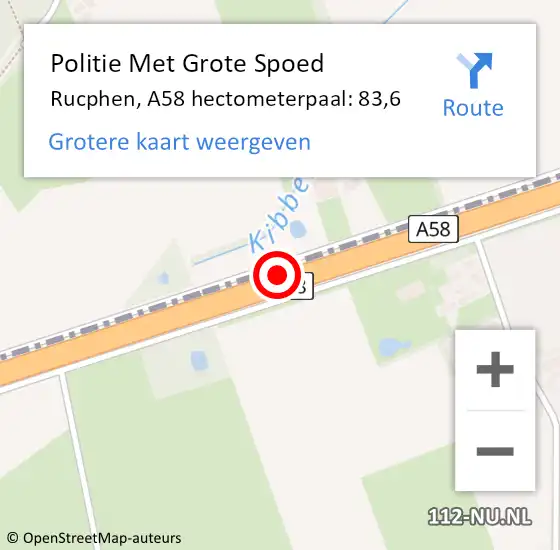 Locatie op kaart van de 112 melding: Politie Met Grote Spoed Naar Rucphen, A58 hectometerpaal: 83,6 op 16 augustus 2021 22:50