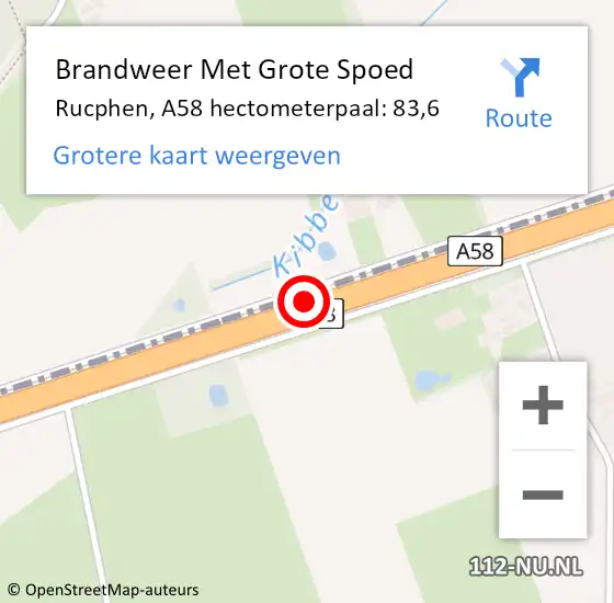 Locatie op kaart van de 112 melding: Brandweer Met Grote Spoed Naar Rucphen, A58 hectometerpaal: 83,6 op 16 augustus 2021 22:58