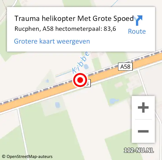 Locatie op kaart van de 112 melding: Trauma helikopter Met Grote Spoed Naar Rucphen, A58 hectometerpaal: 83,6 op 16 augustus 2021 23:12