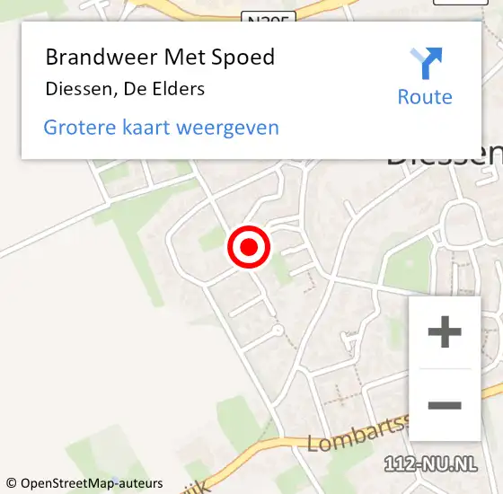 Locatie op kaart van de 112 melding: Brandweer Met Spoed Naar Diessen, De Elders op 16 augustus 2021 23:40