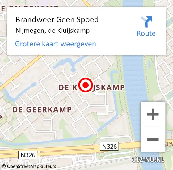 Locatie op kaart van de 112 melding: Brandweer Geen Spoed Naar Nijmegen, de Kluijskamp op 16 augustus 2021 23:41
