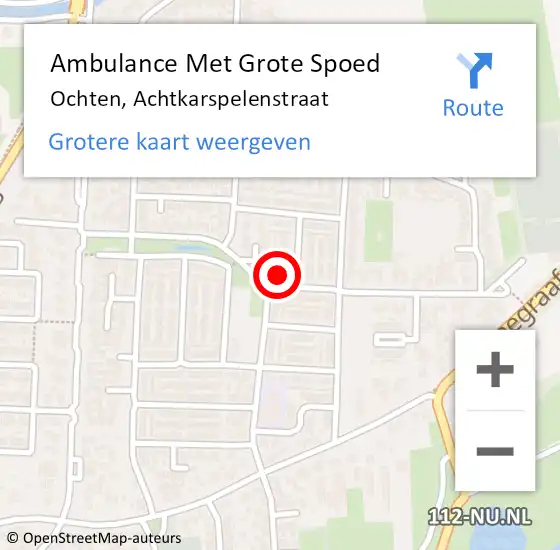 Locatie op kaart van de 112 melding: Ambulance Met Grote Spoed Naar Ochten, Achtkarspelenstraat op 19 juni 2014 23:19