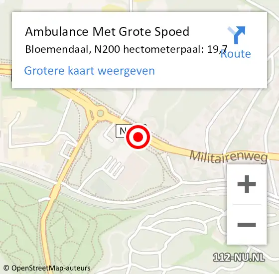 Locatie op kaart van de 112 melding: Ambulance Met Grote Spoed Naar Bloemendaal, N200 hectometerpaal: 19,7 op 17 augustus 2021 01:07