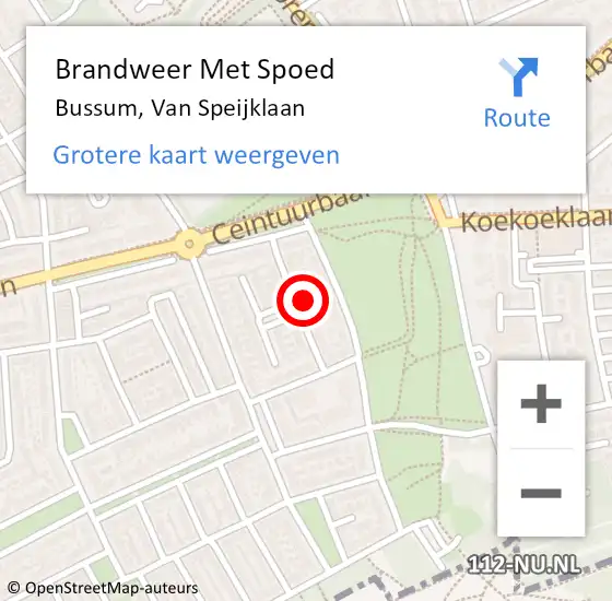 Locatie op kaart van de 112 melding: Brandweer Met Spoed Naar Bussum, Van Speijklaan op 17 augustus 2021 02:33