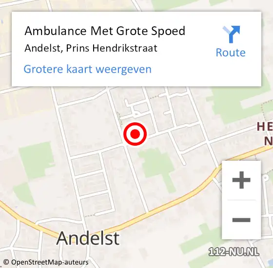 Locatie op kaart van de 112 melding: Ambulance Met Grote Spoed Naar Andelst, Prins Hendrikstraat op 17 augustus 2021 03:08