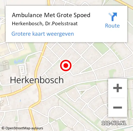 Locatie op kaart van de 112 melding: Ambulance Met Grote Spoed Naar Herkenbosch, Dr.Poelsstraat op 17 augustus 2021 06:52