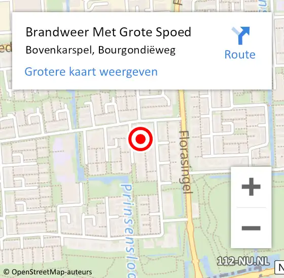 Locatie op kaart van de 112 melding: Brandweer Met Grote Spoed Naar Bovenkarspel, Bourgondiëweg op 17 augustus 2021 08:19