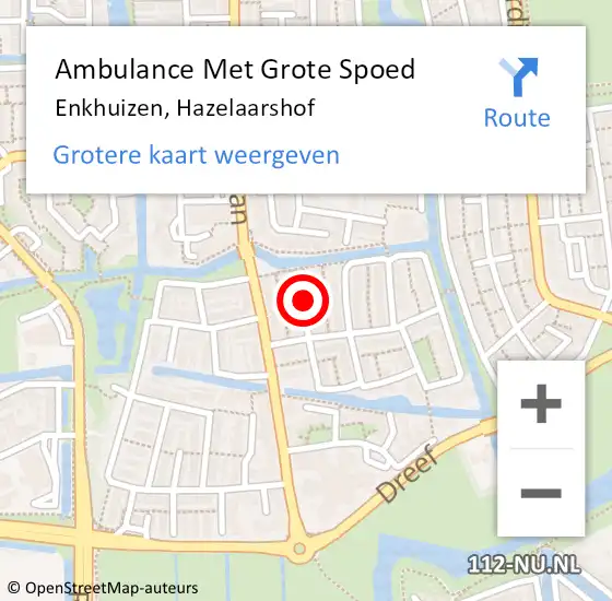 Locatie op kaart van de 112 melding: Ambulance Met Grote Spoed Naar Enkhuizen, Hazelaarshof op 17 augustus 2021 08:26