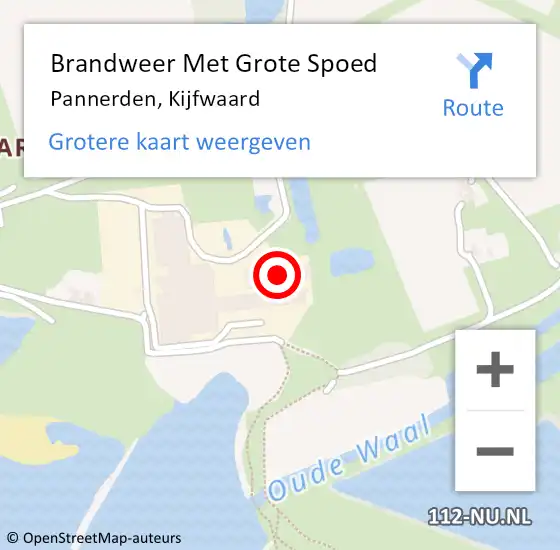 Locatie op kaart van de 112 melding: Brandweer Met Grote Spoed Naar Pannerden, Kijfwaard op 17 augustus 2021 09:42