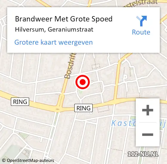 Locatie op kaart van de 112 melding: Brandweer Met Grote Spoed Naar Hilversum, Geraniumstraat op 17 augustus 2021 09:57