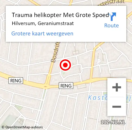 Locatie op kaart van de 112 melding: Trauma helikopter Met Grote Spoed Naar Hilversum, Geraniumstraat op 17 augustus 2021 09:57