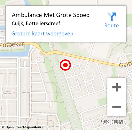 Locatie op kaart van de 112 melding: Ambulance Met Grote Spoed Naar Cuijk, Botteliersdreef op 17 augustus 2021 10:23