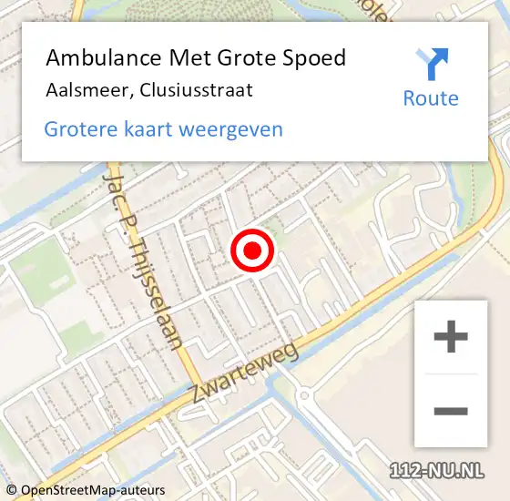 Locatie op kaart van de 112 melding: Ambulance Met Grote Spoed Naar Aalsmeer, Clusiusstraat op 17 augustus 2021 10:35