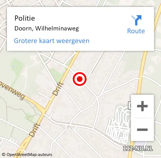 Locatie op kaart van de 112 melding: Politie Doorn, Wilhelminaweg op 17 augustus 2021 10:40