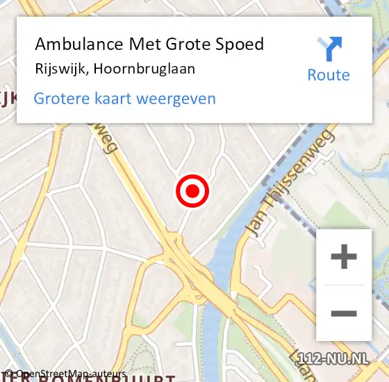 Locatie op kaart van de 112 melding: Ambulance Met Grote Spoed Naar Rijswijk, Hoornbruglaan op 17 augustus 2021 11:10