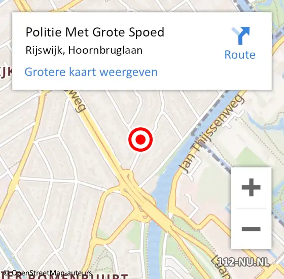 Locatie op kaart van de 112 melding: Politie Met Grote Spoed Naar Rijswijk, Hoornbruglaan op 17 augustus 2021 11:11