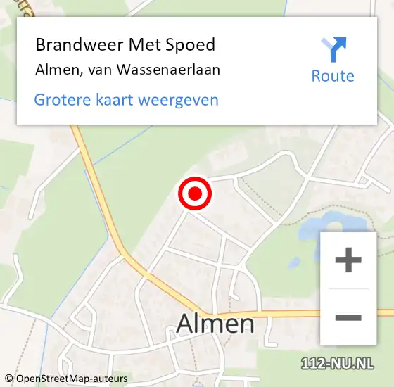 Locatie op kaart van de 112 melding: Brandweer Met Spoed Naar Almen, van Wassenaerlaan op 17 augustus 2021 12:15