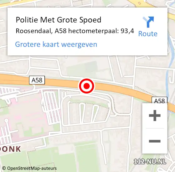 Locatie op kaart van de 112 melding: Politie Met Grote Spoed Naar Roosendaal, A58 hectometerpaal: 93,4 op 17 augustus 2021 12:23