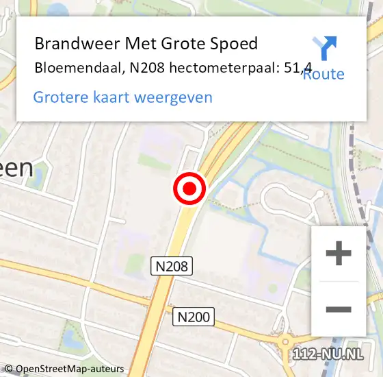 Locatie op kaart van de 112 melding: Brandweer Met Grote Spoed Naar Bloemendaal, N208 hectometerpaal: 51,4 op 17 augustus 2021 12:28