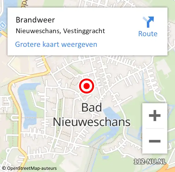 Locatie op kaart van de 112 melding: Brandweer Nieuweschans, Vestinggracht op 17 augustus 2021 12:32