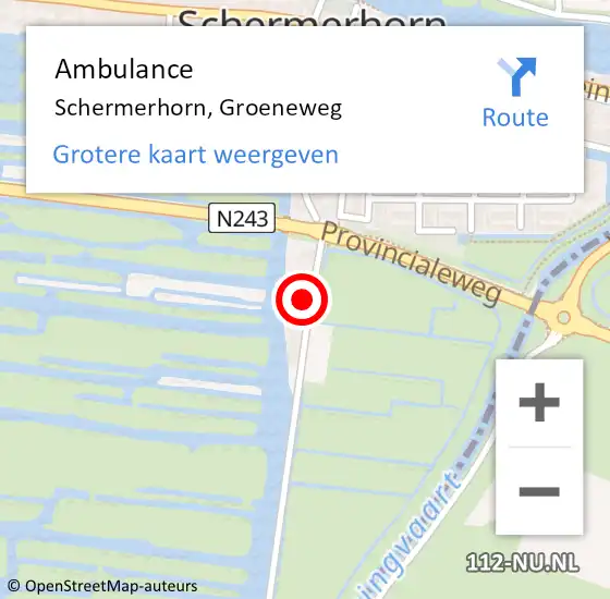 Locatie op kaart van de 112 melding: Ambulance Schermerhorn, Groeneweg op 17 augustus 2021 12:37