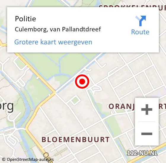 Locatie op kaart van de 112 melding: Politie Culemborg, van Pallandtdreef op 17 augustus 2021 12:47