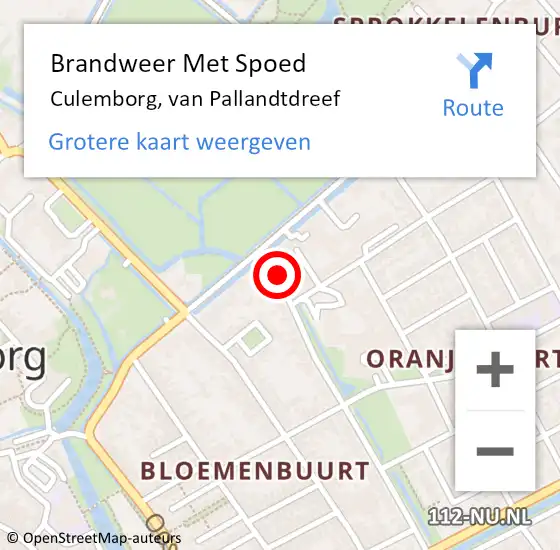 Locatie op kaart van de 112 melding: Brandweer Met Spoed Naar Culemborg, van Pallandtdreef op 17 augustus 2021 12:50