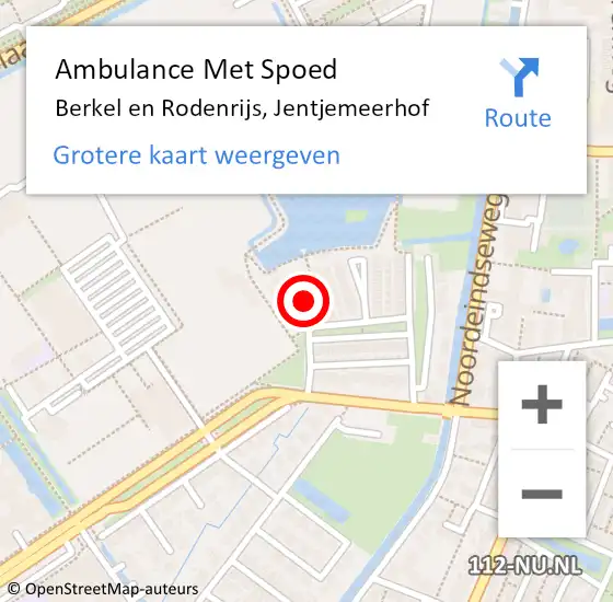 Locatie op kaart van de 112 melding: Ambulance Met Spoed Naar Berkel en Rodenrijs, Jentjemeerhof op 17 augustus 2021 13:14