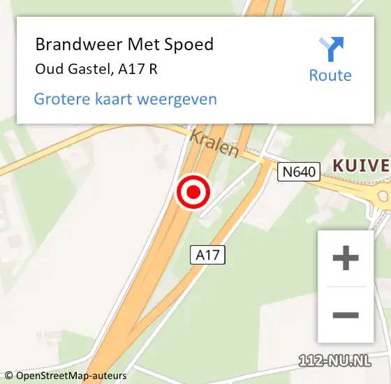 Locatie op kaart van de 112 melding: Brandweer Met Spoed Naar Oud Gastel, A17 R op 20 juni 2014 01:08