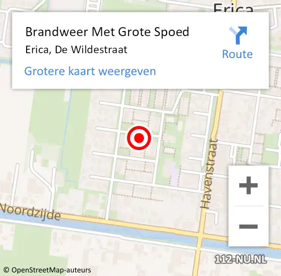 Locatie op kaart van de 112 melding: Brandweer Met Grote Spoed Naar Erica, De Wildestraat op 17 augustus 2021 14:20