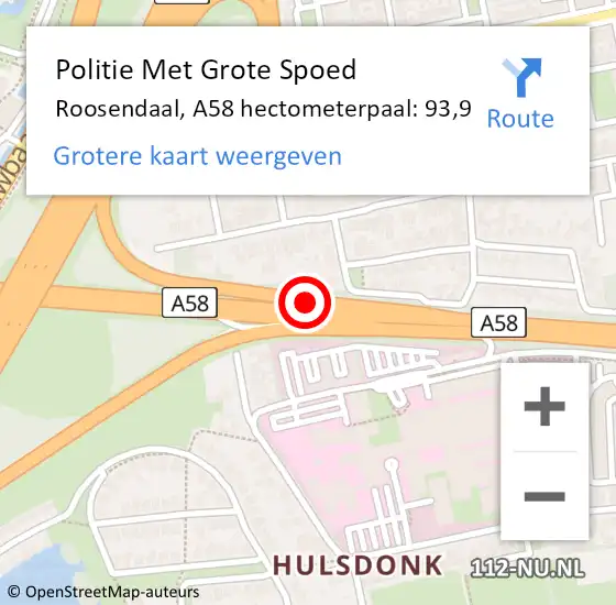 Locatie op kaart van de 112 melding: Politie Met Grote Spoed Naar Roosendaal, A58 hectometerpaal: 93,9 op 17 augustus 2021 14:34