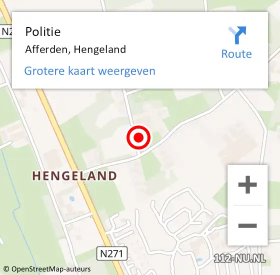 Locatie op kaart van de 112 melding: Politie Afferden, Hengeland op 17 augustus 2021 15:44