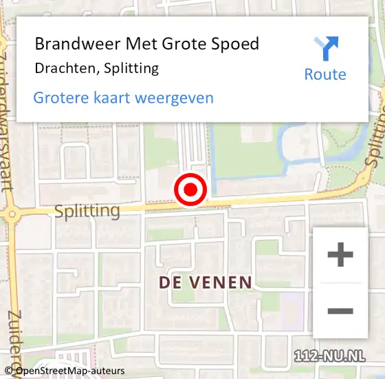 Locatie op kaart van de 112 melding: Brandweer Met Grote Spoed Naar Drachten, Splitting op 17 augustus 2021 16:35