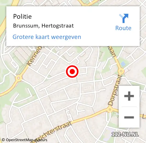 Locatie op kaart van de 112 melding: Politie Brunssum, Hertogstraat op 17 augustus 2021 16:51