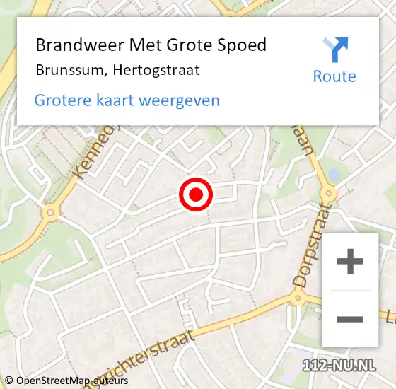 Locatie op kaart van de 112 melding: Brandweer Met Grote Spoed Naar Brunssum, Hertogstraat op 17 augustus 2021 16:52