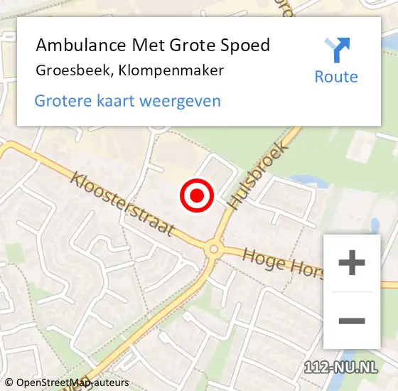 Locatie op kaart van de 112 melding: Ambulance Met Grote Spoed Naar Groesbeek, Klompenmaker op 17 augustus 2021 17:31