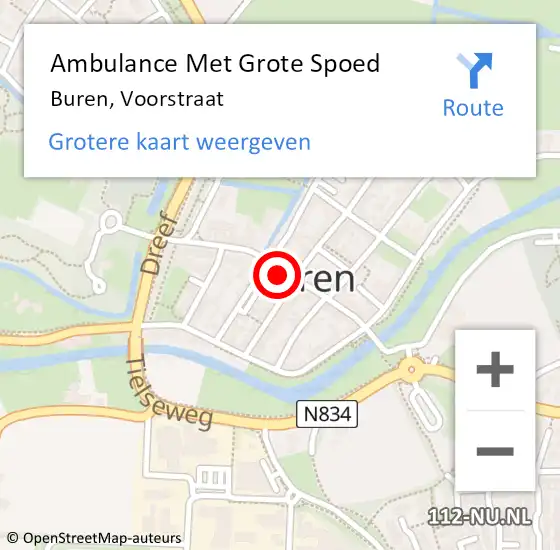 Locatie op kaart van de 112 melding: Ambulance Met Grote Spoed Naar Buren, Voorstraat op 17 augustus 2021 17:46